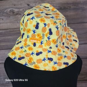 Pensacola Beach Yellow Pineapple Print Bucket Hat